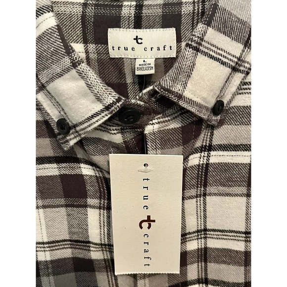 True Craft Shirt Large Black White Plaid Button Up Long Sleeve Flannel Mens New - Picture 1 of 4
